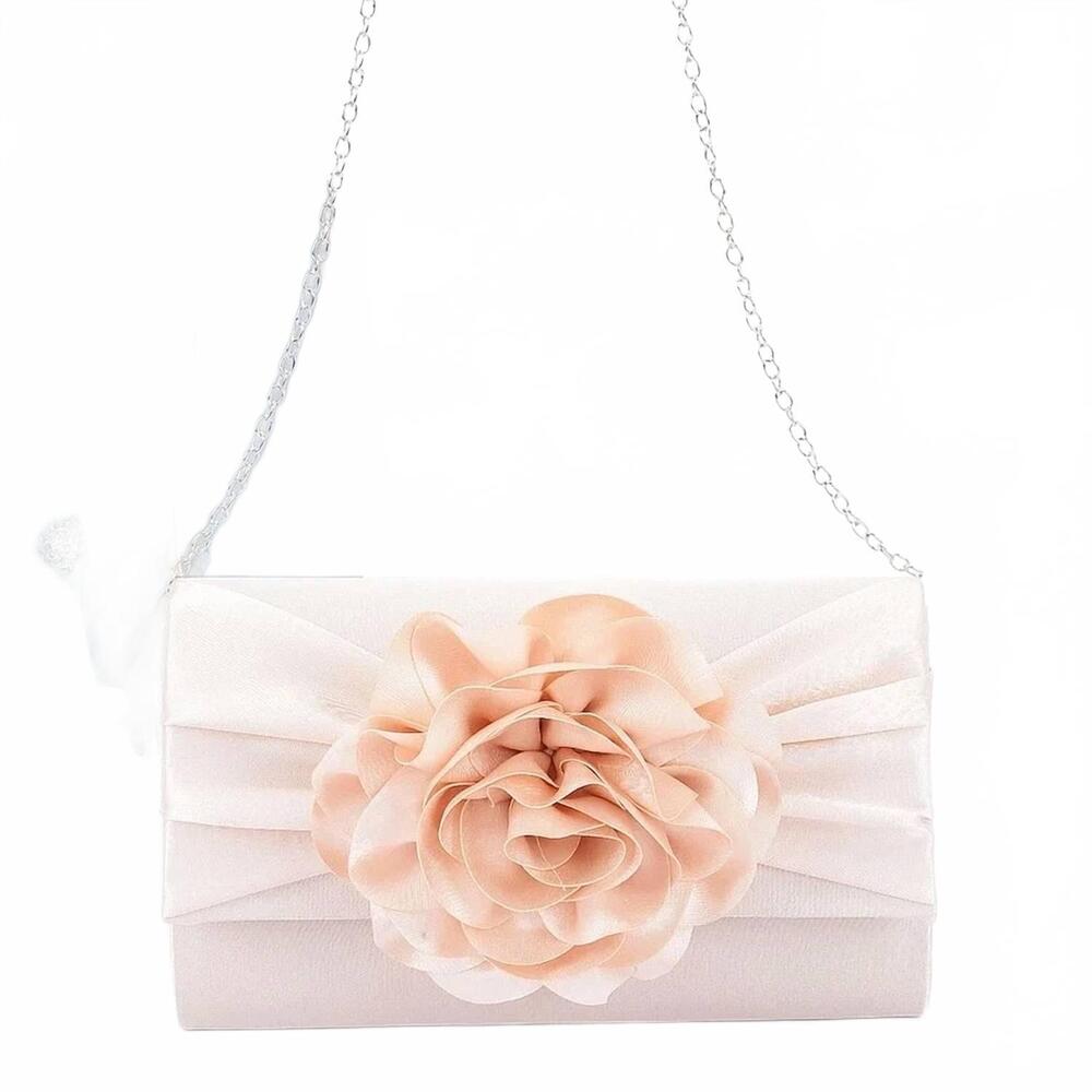 NEW 3AM BY H&D ACCESSORIES women's satin flower party clutch bag in ivory beige